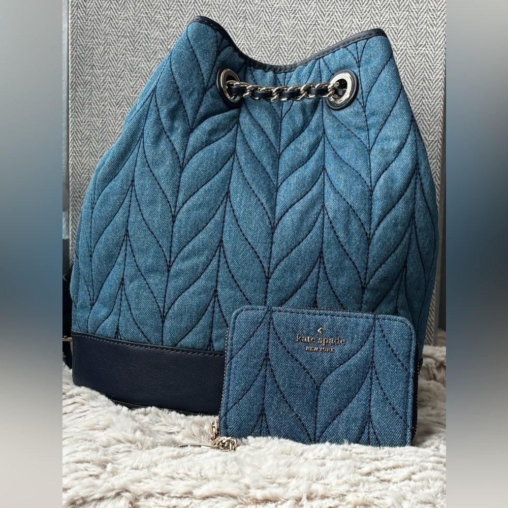 ♠️ NWT Kate Spade Briar Lane Bucket Bag/Backpack & wallet, champagne hardware